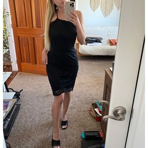 Laundry by Shelli Segal Black Lace Halter Midi Dress